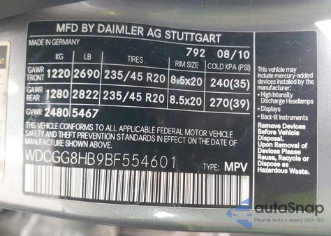 2011 Mercedes-Benz Glk 350 4Matic from USA, damaged, VIN WDCGG8HB9BF554601